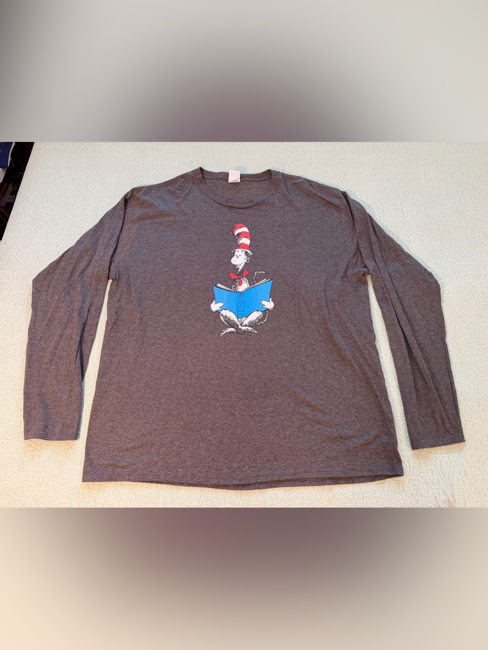 Dr. Seuss Long-Sleeve Shirt in Gray with Red & Blue Cat in the Hat Graphic